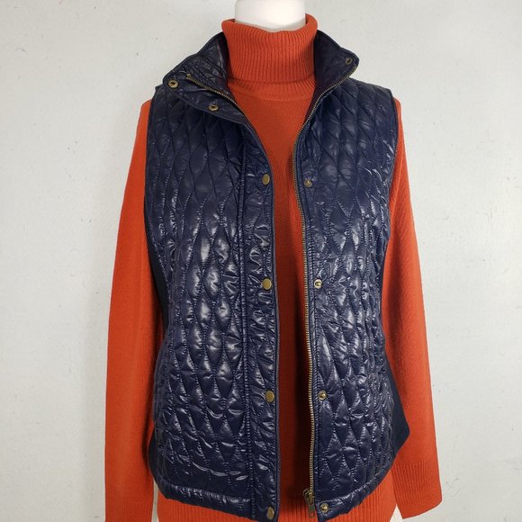 Talbots Navy Blue Quilted Snap-Front Vest, Small - Picture 4 of 10